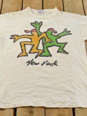 Vintage 1990s New York Keith Haring Style Art Graphic T-Shirt